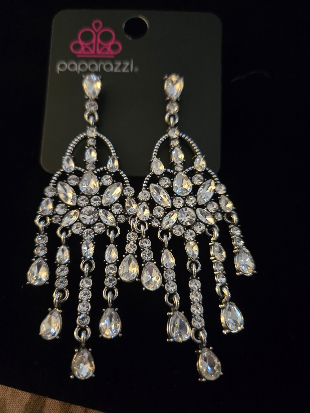 paparazzi Silver Clear Crystal Chandelier Earrings